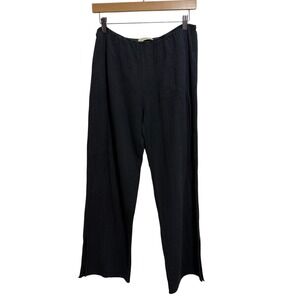 Stark X Wide Leg Pants Womens Black Medium Cotton Gauze Side Slit Relaxed